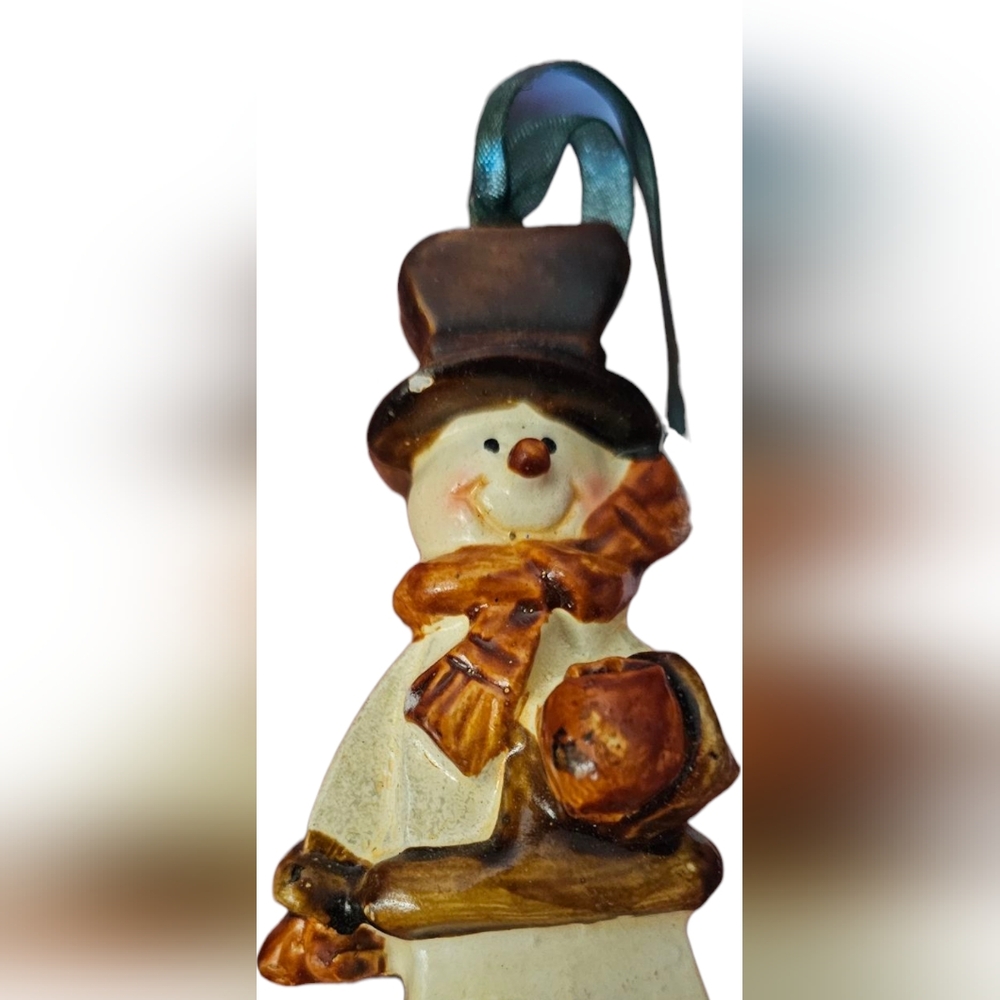 Vintage - Holiday Snowman Ornaments Set of 3 White and Brown - Picture 5 of 5